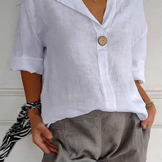 Women's Linen-Cotton V-Neck Comfortable Top