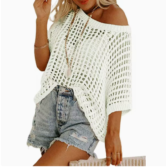 Short Sleeve Casual Crochet Knit Tops – Lightweight Summer Knit Crop Top(Buy 2 Free Shipping)