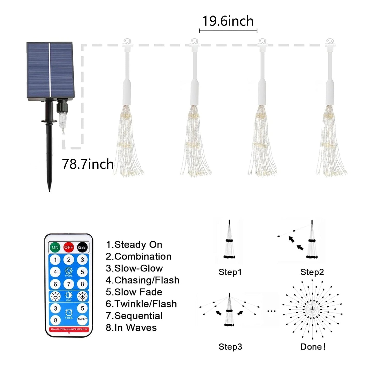 ๐ 4-Pack Solar Fireworks Lights โ 480 LEDs IP65 Waterproof Outdoor Garden Lights ๐ฆ