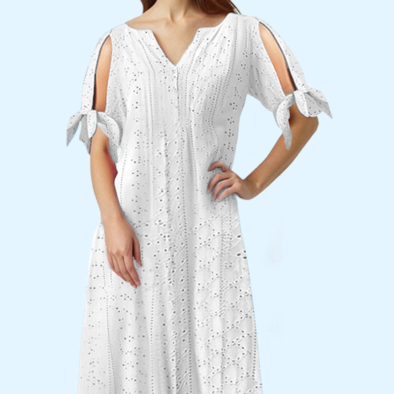 💃Elegante effen jurk met V-hals en uitgesneden details voor dames
