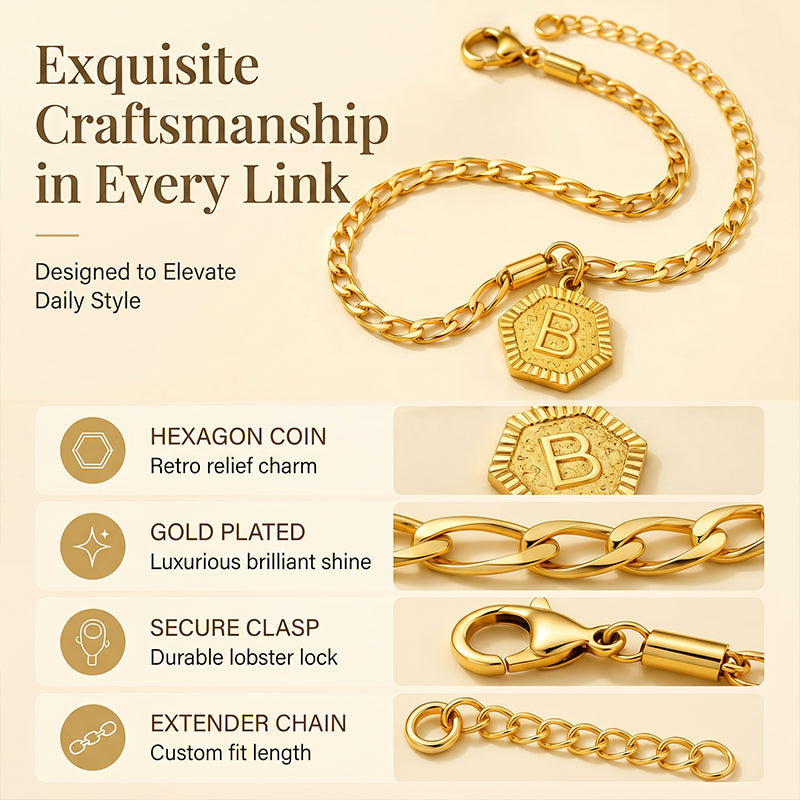 Gold Initial Anklet with Figaro Chain β Personalized letter, tarnish-resistant & adjustable length π£