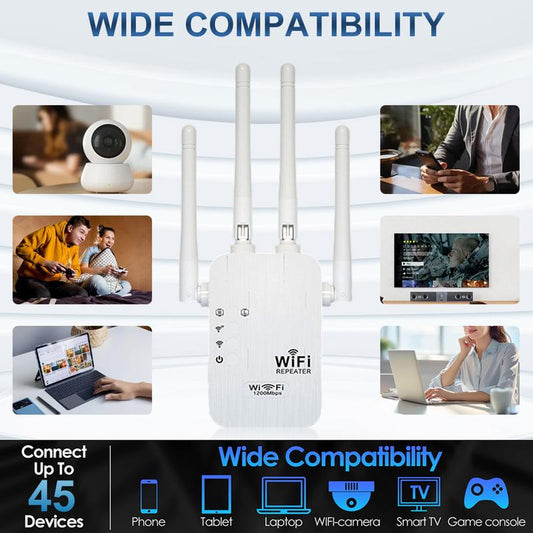 🎁Laatste dag aanbieding 50% 🔥WiFi-versterker 2025, 1200 Mbps dual-band (5 GHz/2,4 GHz) signaalversterker, dekt 930 m² en 50 apparaten, repeater met ethernetpoort voor thuis, cadeaus
