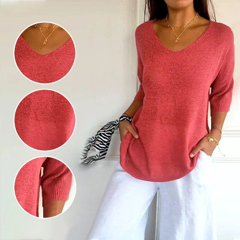 β¨ Solid Color Knitted V-Neck Top β Breathable Comfort, Minimalist Elegance & Timeless Style ππ