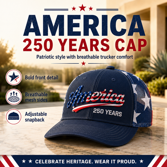 ๐ฅ โค๏ธ ๐บ๐ธ America 250 Years Patriotic Embroidered Mesh Trucker Cap
