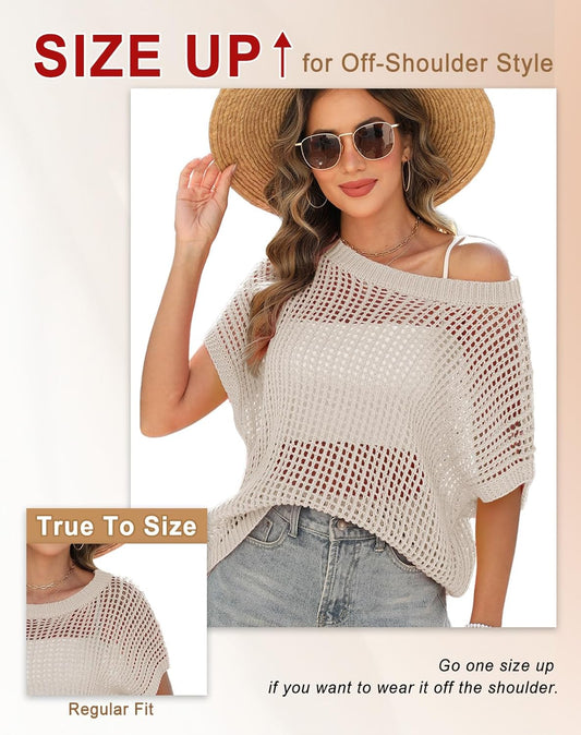 Short Sleeve Casual Crochet Knit Tops – Lightweight Summer Knit Crop Top(Buy 2 Free Shipping)