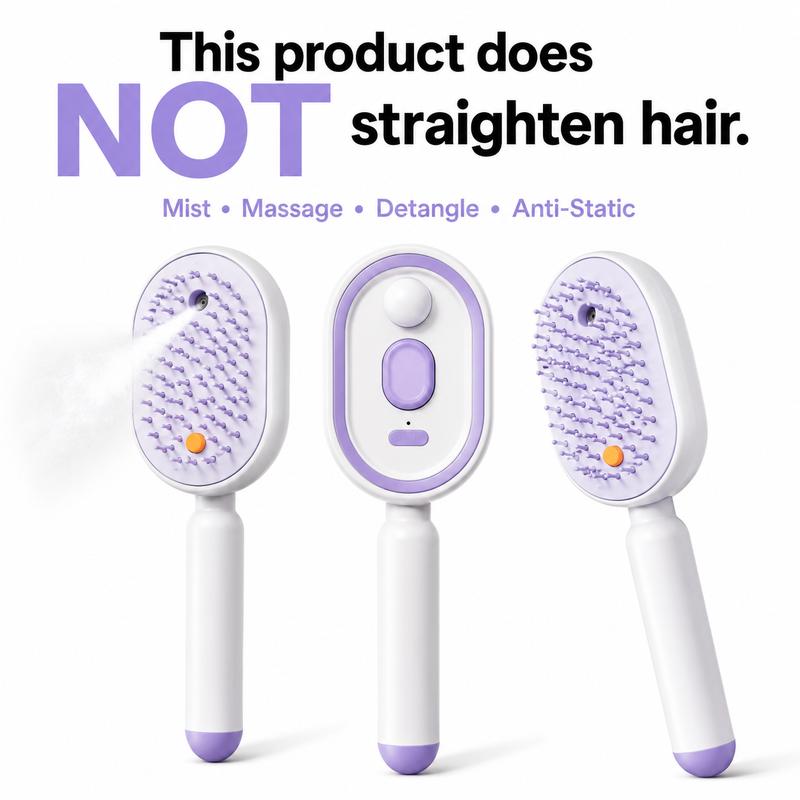 💖LAST DAY SALE 50% OFF💁♀️✨Electric Spray Air Cushion Massage Comb💨| Self-Cleaning Anti-Tangle ✨ | Perfect for Dry, Brittle Hair 💧🌟