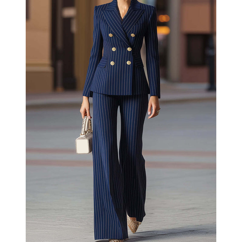⏳Time-Limited Special⏰Women's Pinstripe Double-Breasted Suit Set