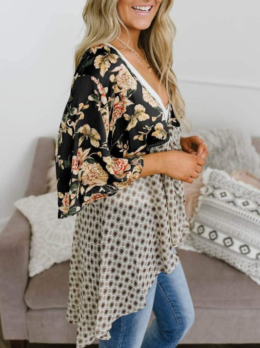 🔥Summer Hot Sale-50% Off!!✨Women's Floral Kimono Ruffle Sleeve Tie Cardigans Flowy Boho Loose Cover Ups