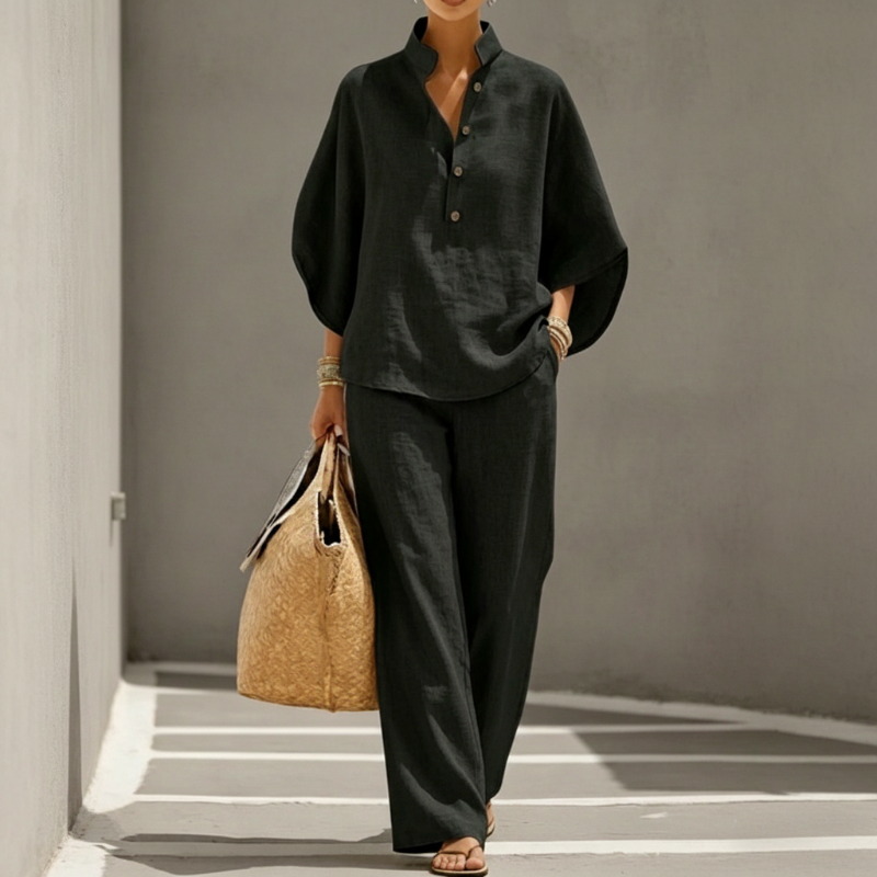 ⏰🔥LIMITED TIME 50% OFF!🔥50K+ SOLD! Women's Stand-Up Collar Top & Wide-Leg Pants Set