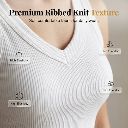 ⏰🎁Dames tanktop met V-hals en ribbels