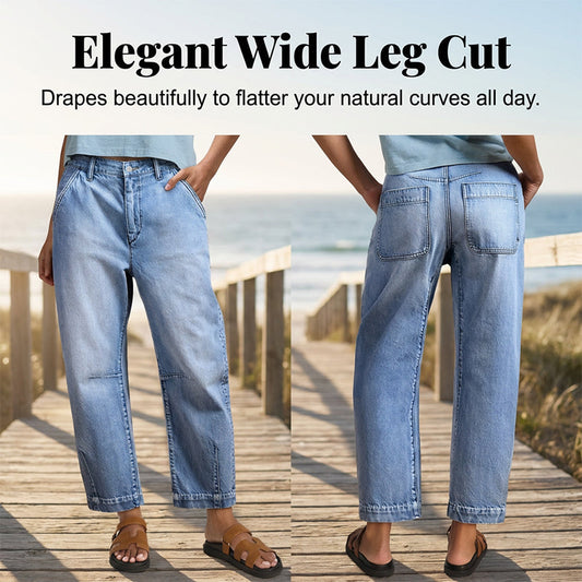 ๐ Women's high-waisted wide-leg denim shorts โ Leg-lengthening & vintage wash โ Casual cropped pants โ perfect for summer, the beach, or a day off ๐