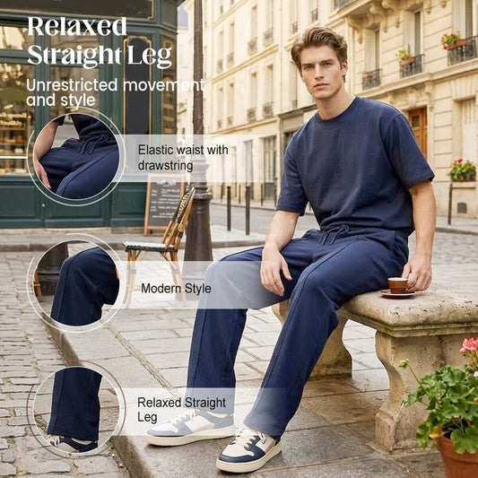 🔥Summer Sale 60% OFF👖 Men’s Straight Leg Pants – Elastic Waist, Deep Pockets & Breathable Knit Comfort