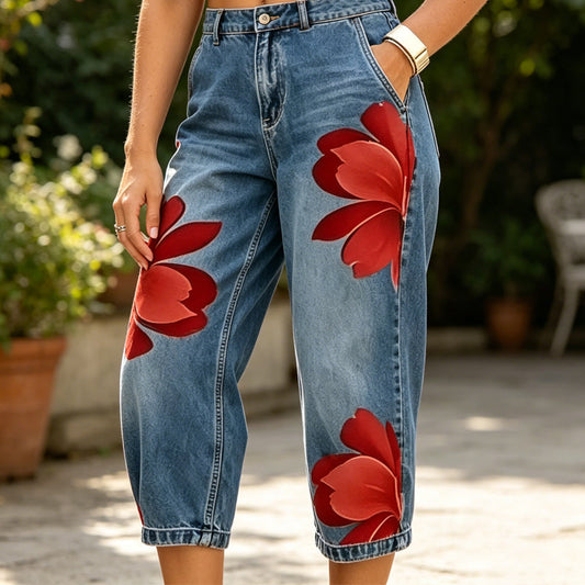 👖 LIMITED-TIME 50% OFF! 🌸✨ Women's Floral Wide-Leg Jeans – Unique Appliqué, Soft, 6 Colors 🌸