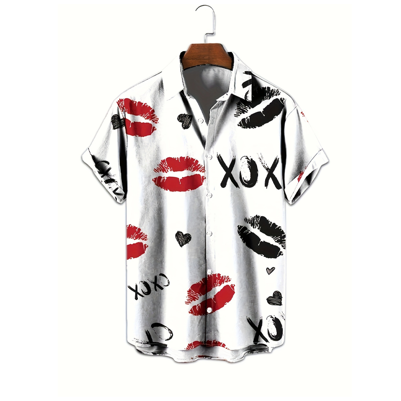 π 50% OFF! β¨ Men's Kiss Print Button-Up Shirt β Playful, Lightweight, Vibrant π