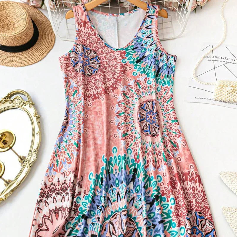 🌸Summer Hot Sale✨ Casual Sleeveless A-Line Printed Summer Dress