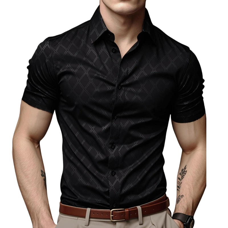 ⏳Limited-time 61% off⏰ ⚡Buy 2 get 5%+ Free Shipping✈️ Men's Textured Black Short Sleeve Shirt👔