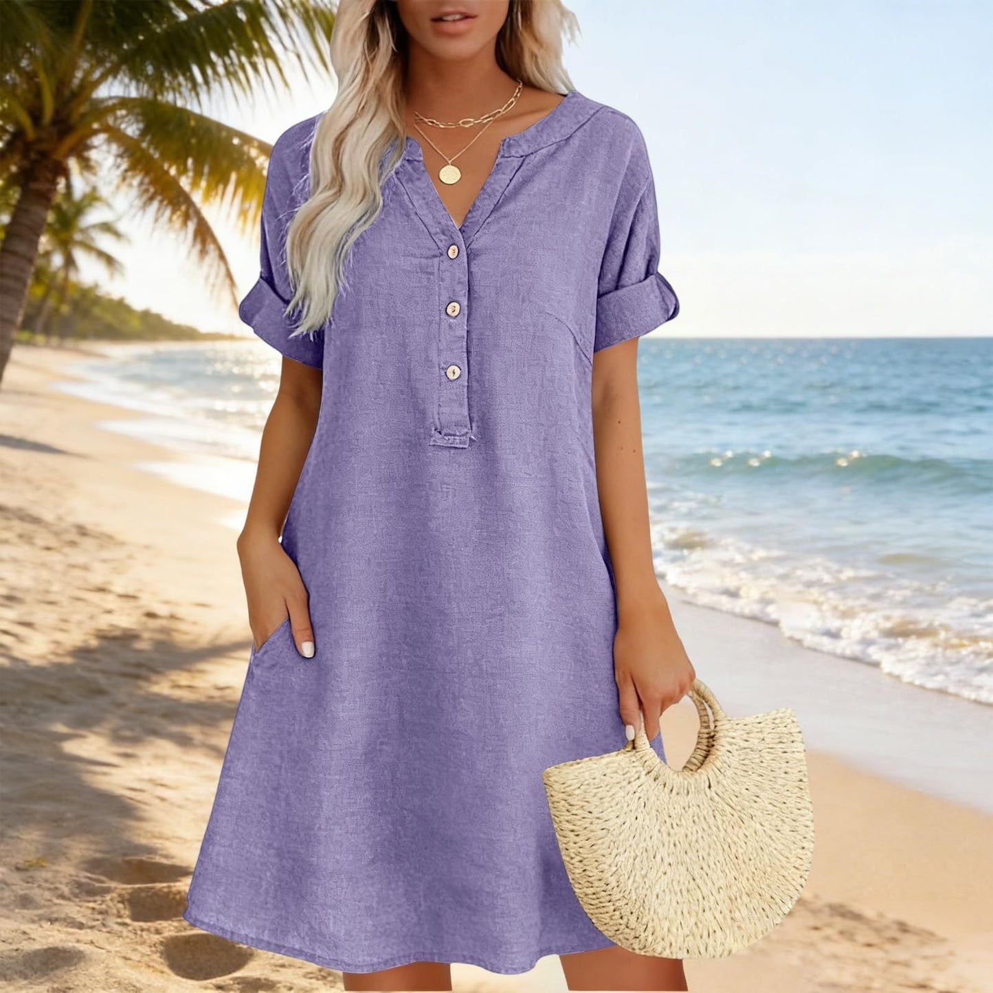 ποΈHOT DEAL 50% OFF! π Women's V-Neck Tunic Dress β Relaxed Fit, Pockets & Breathable