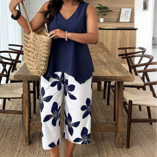 πΈ 50% OFF! β¨ Women's Asymmetrical Top & Floral Print Capri Pants Set β Versatile, Vibrant, Comfortable πΊ