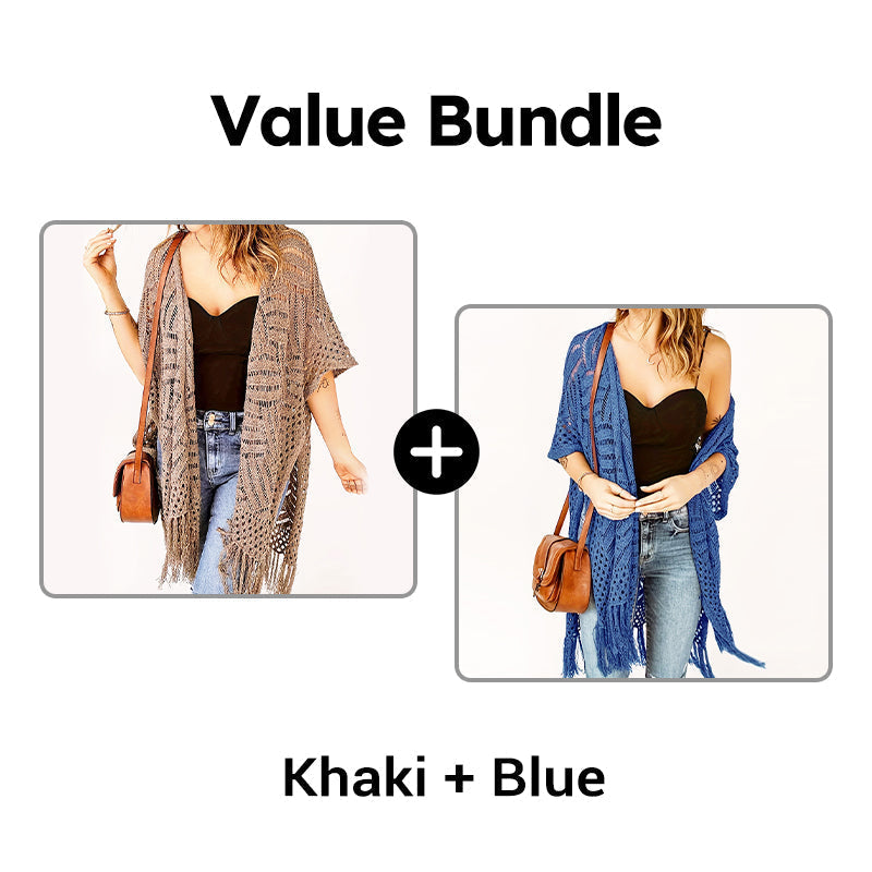 🌴☀️ Women’s Open-Front Knit Cover-Up – Breathable Hollow-Out Knit Beach Cardigan with Tassel Fringe👙