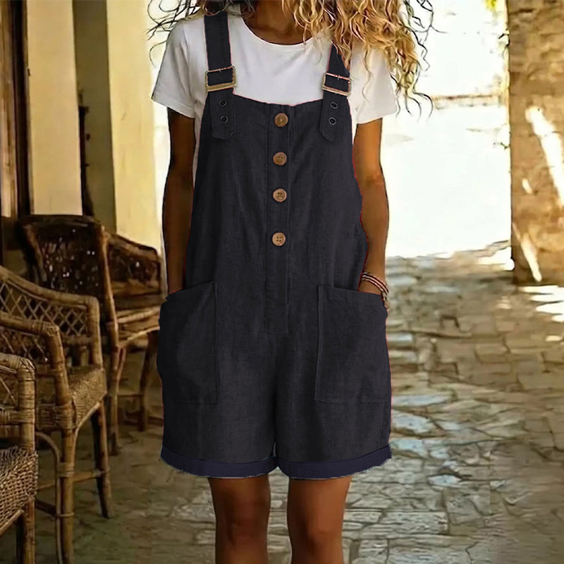 π LIMITED-TIME 56% OFF! πΈ Retro Solid Color Romper with Adjustable Straps β Button-Front, Large Pockets, Relaxed Fit β¨