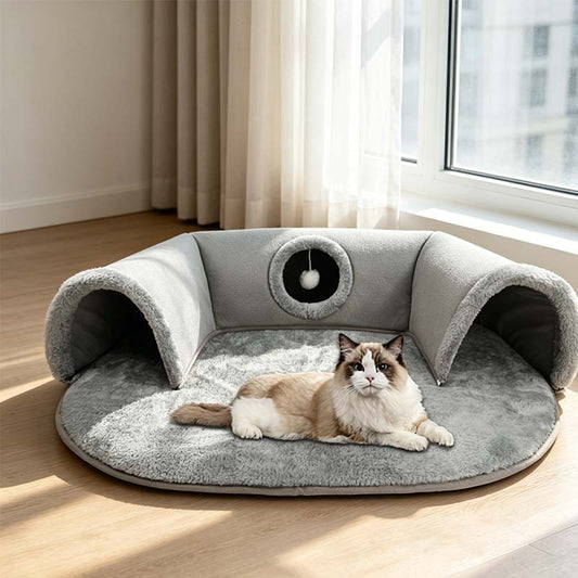 π± 50% KORTING! ποΈ Pluche 2-in-1 kattentunnelbed β Opvouwbaar, krasbestendig & knus β Combineert een schuilplaats met een zacht slaapmatje β perfect om te spelen, uit te rusten en een dutje te doen πΎ