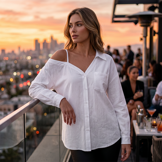 π 50% OFF NOW! π₯ Off-Shoulder Button-Up Top β Crinkle texture & relaxed fit β 5 colours, sizes S-XL β perfect for summer, beach or casual chic π