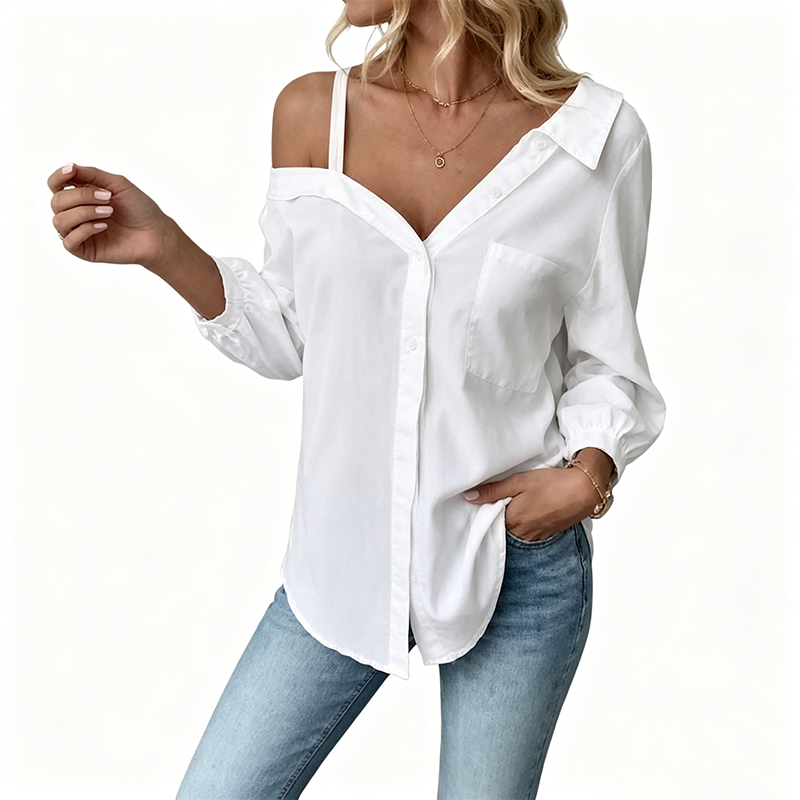 π 50% OFF NOW! π₯ Off-Shoulder Button-Up Top β Crinkle texture & relaxed fit β 5 colours, sizes S-XL β perfect for summer, beach or casual chic π