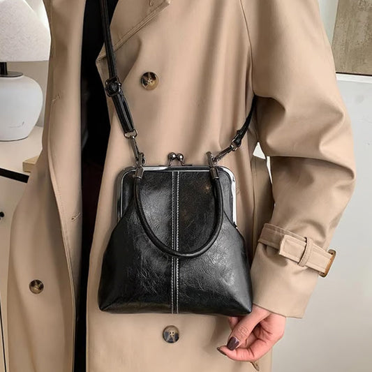 π Women's Kiss Lock Crossbody Bag with Top Handle β Vintage brass closure & structured shape β Removable strap, perfect for daily outings or dinner dates π β¨