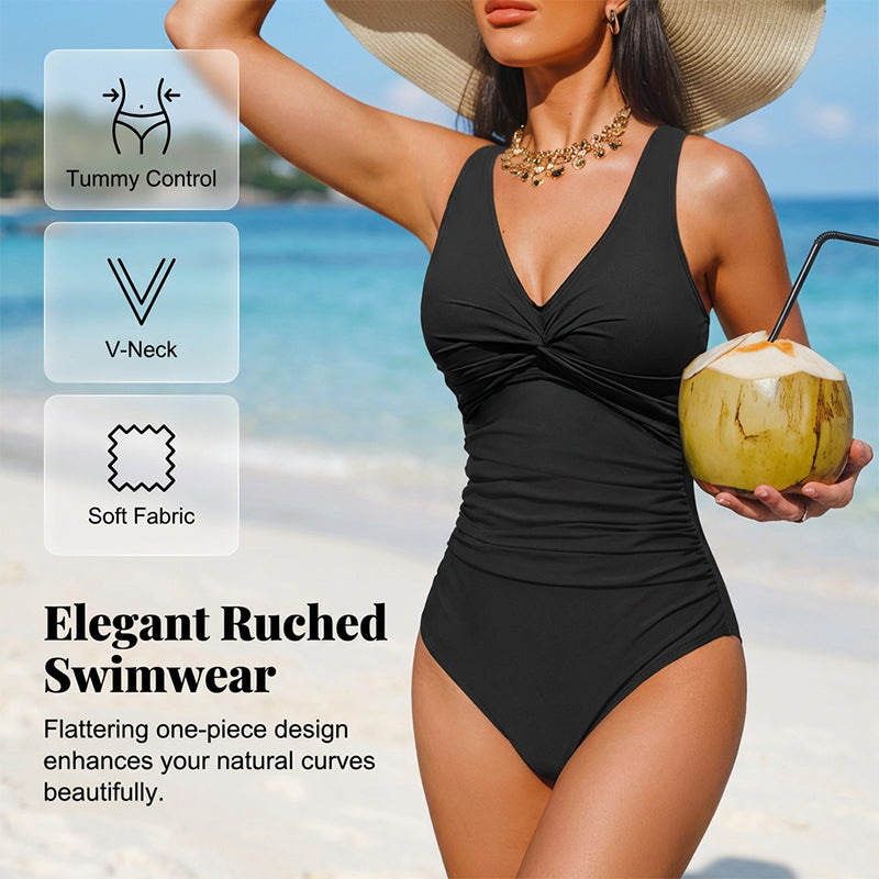👙 Women’s Ruched Tummy Control Swimsuit – Supportive Wide Straps, Full Coverage & Beach-Ready Style