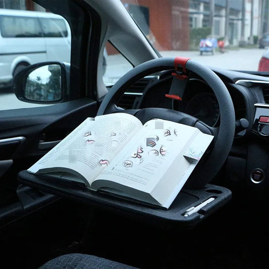🍔Steering Wheel Tray Table – Foldable, Cup & Tablet Slot, Lightweight🚗