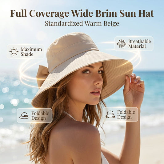 🌞📢50% OFF !! 👒 Women's Bowknot Wide Brim Sun Protective Hat – Adjustable Bowknot, Lightweight & UV Protection 🌸