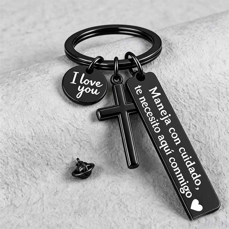 ⏳Time-Limited Special buy 1 get 1 free!⏰Stainless Steel Cross Keychain – ‘Drive Safe’ Blessing❤️🙏