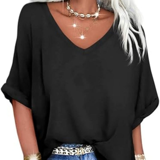 Casual Ruimvallende Top Met V-Hals – Luchtig & Comfortabel