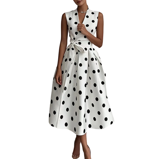 π LIMITED-TIME 50% OFF! π₯ Women's Polka Dot Sleeveless V-Neck Dress β Classic Print, Adjustable Tie, Versatile β¨