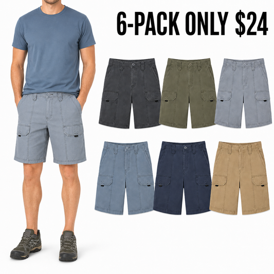 Men's Canvas Utility Hiker Shorts 6-Pack Mixed Color Set - 8-Inch Cotton Cargo Shorts