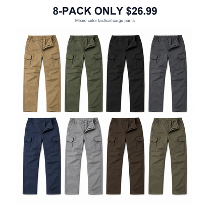 Men's Stretch Tactical Cargo Pants 8-Pack Mixed Color Set - Lightweight Outdoor Work Pants