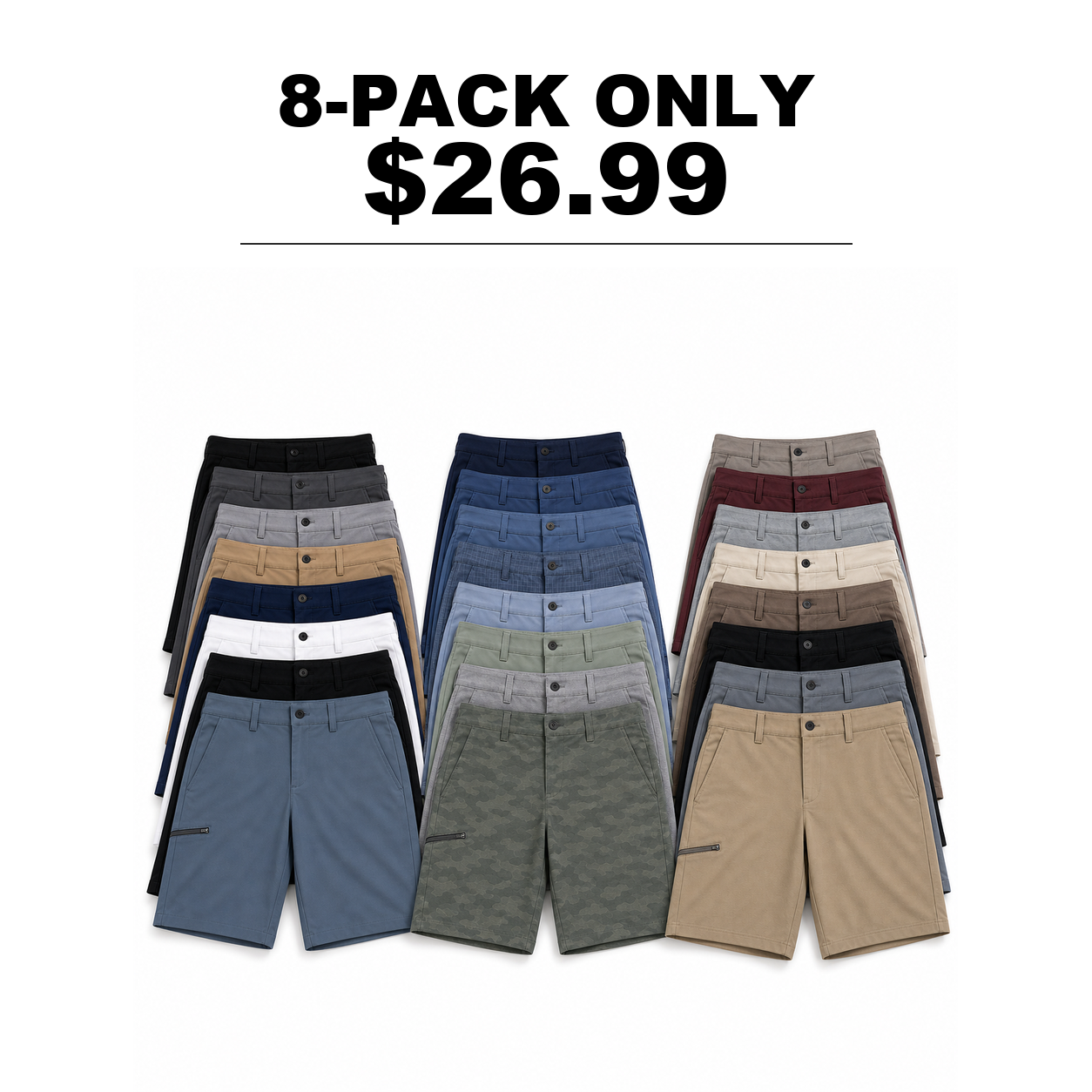 Men's Stretch Golf Shorts 8-Pack Mixed Color Set - Quick Dry Hybrid Dress Shorts
