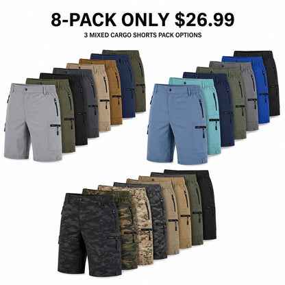 Men's Quick-Dry Hiking Cargo Shorts 8-Pack Mixed Color Set - Multi-Pocket Outdoor Shorts