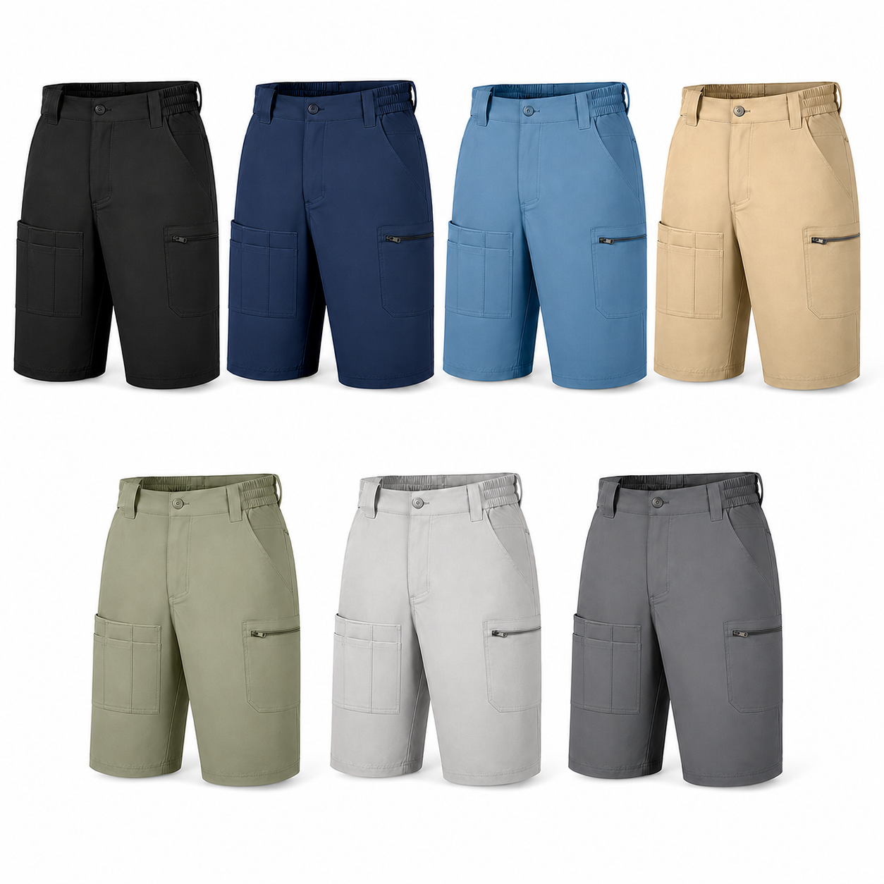 Men's Quick-Dry Fishing Cargo Shorts 7-Pack - 7-Pocket Water-Repellent Outdoor Shorts