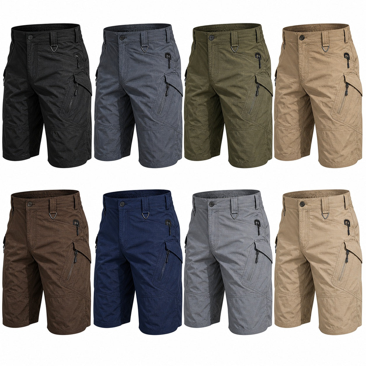 Men's Water-Repellent Hiking Tactical Cargo Shorts 8-Pack All Color Set - Quick Dry Multi-Pocket Work Shorts