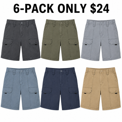 Men's Canvas Utility Hiker Shorts 6-Pack Mixed Color Set - 8-Inch Cotton Cargo Shorts