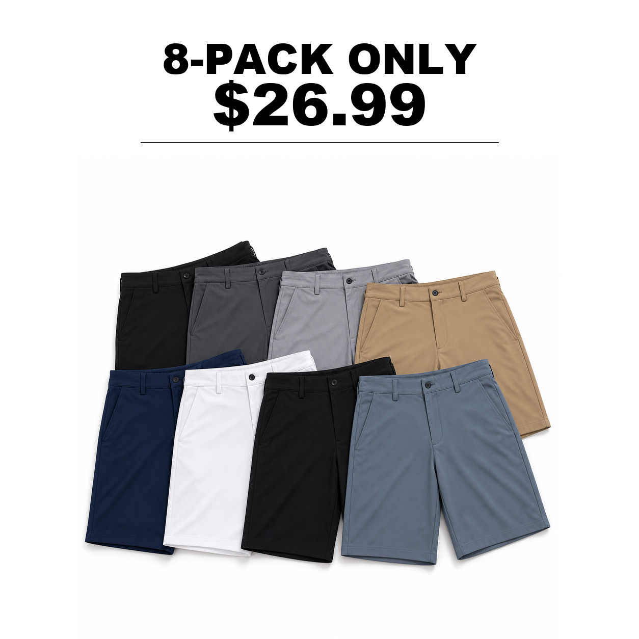 Men's Stretch Golf Shorts 8-Pack Mixed Color Set - Quick Dry Hybrid Dress Shorts