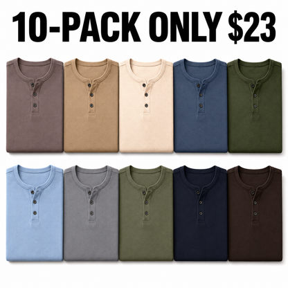 Men's Ribbed Knit Short Sleeve Henley Shirts Mixed Pack Set - Half Button Tees
