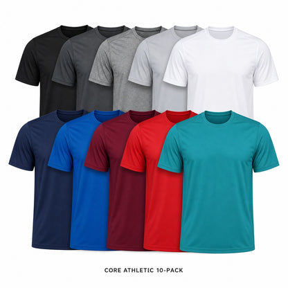 Men's Dry-Fit Athletic Crew Neck T-Shirts 10-Pack Mixed Color Set - Quick Dry Workout Tees
