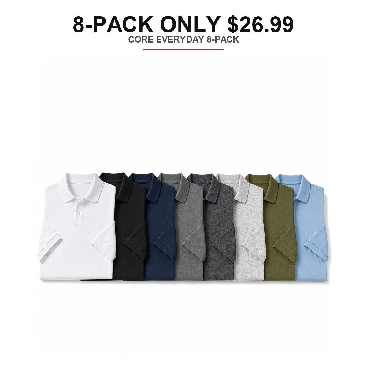 Men's Regular-Fit Cotton Pique Polo Shirts 8-Pack Mixed Color Set - Short Sleeve Big & Tall