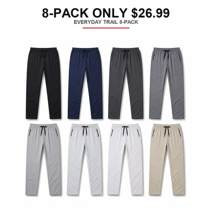 Men's Lightweight Hiking Jogger Pants 8-Pack Mixed Color Set - Quick Dry Elastic Waist Travel Pants