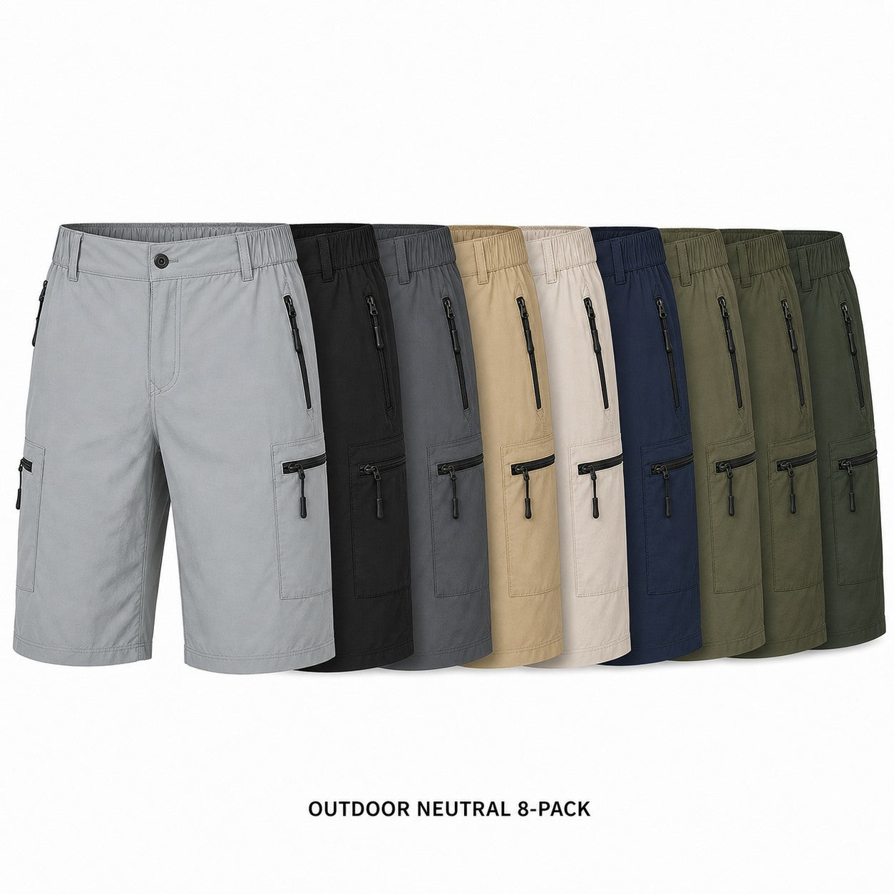 Men's Quick-Dry Hiking Cargo Shorts 8-Pack Mixed Color Set - Multi-Pocket Outdoor Shorts