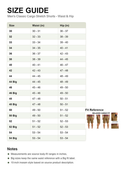 Men's Classic Cargo Stretch Shorts 8-Pack Mixed Color Set - 6-Pocket Utility Shorts