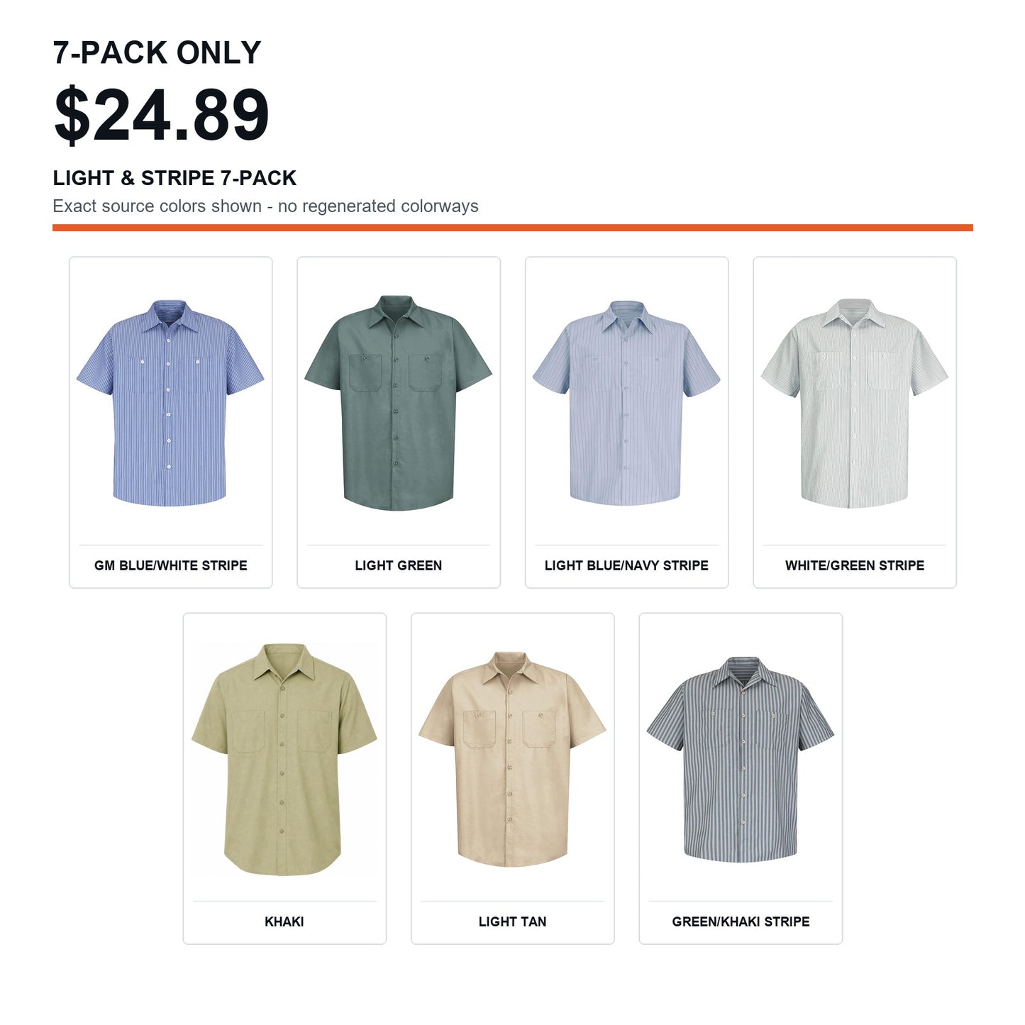 Men's Short Sleeve Industrial Work Shirts 7-Pack & 14-Pack Set - Stain Resistant Button Down Utility Shirts