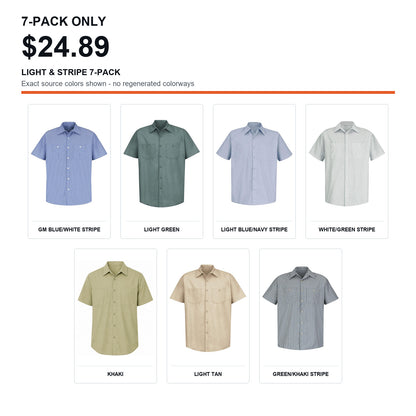 Men's Short Sleeve Industrial Work Shirts 7-Pack & 14-Pack Set - Stain Resistant Button Down Utility Shirts
